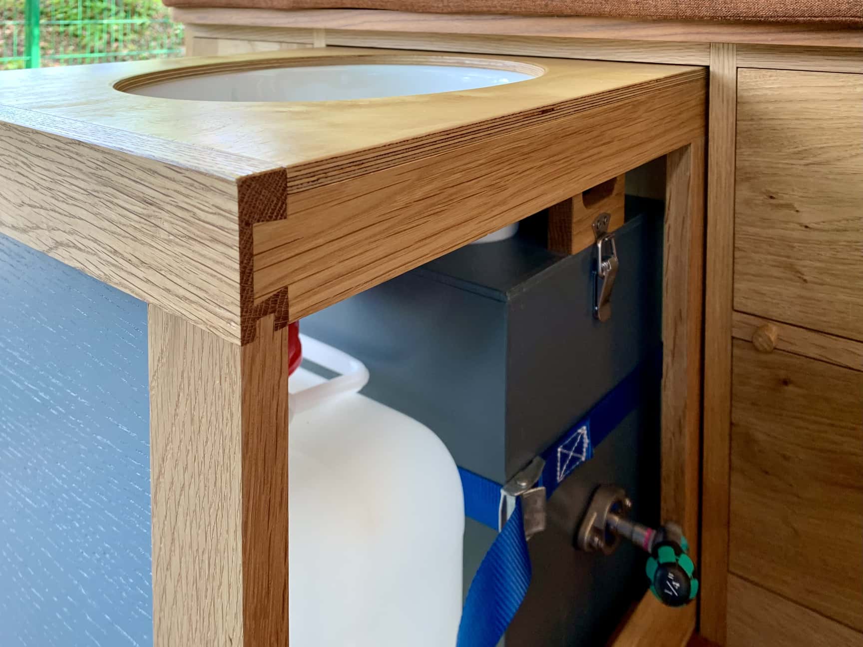 Composting toilet in the Ford Transit 4x4 conversion