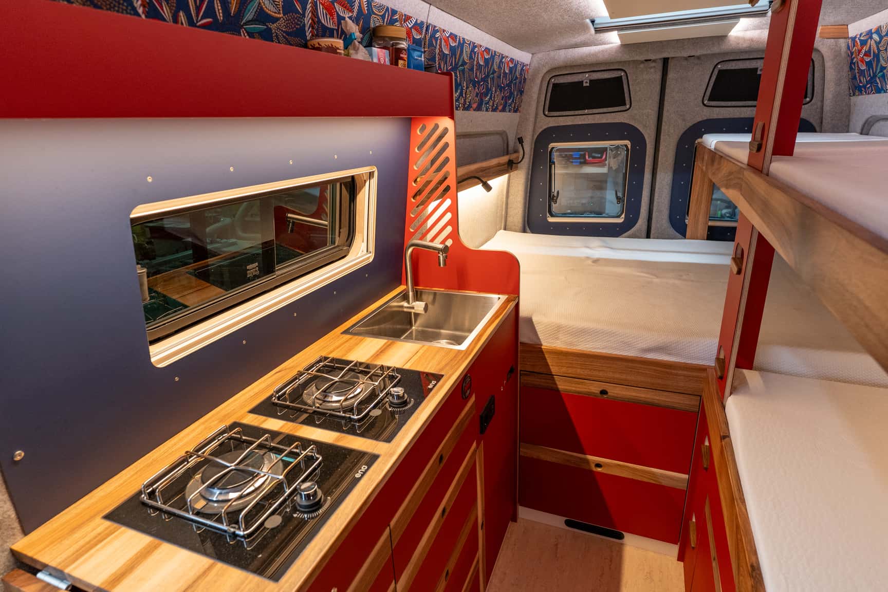 Kitchen run in the Sprinter L3H2 conversion for five people