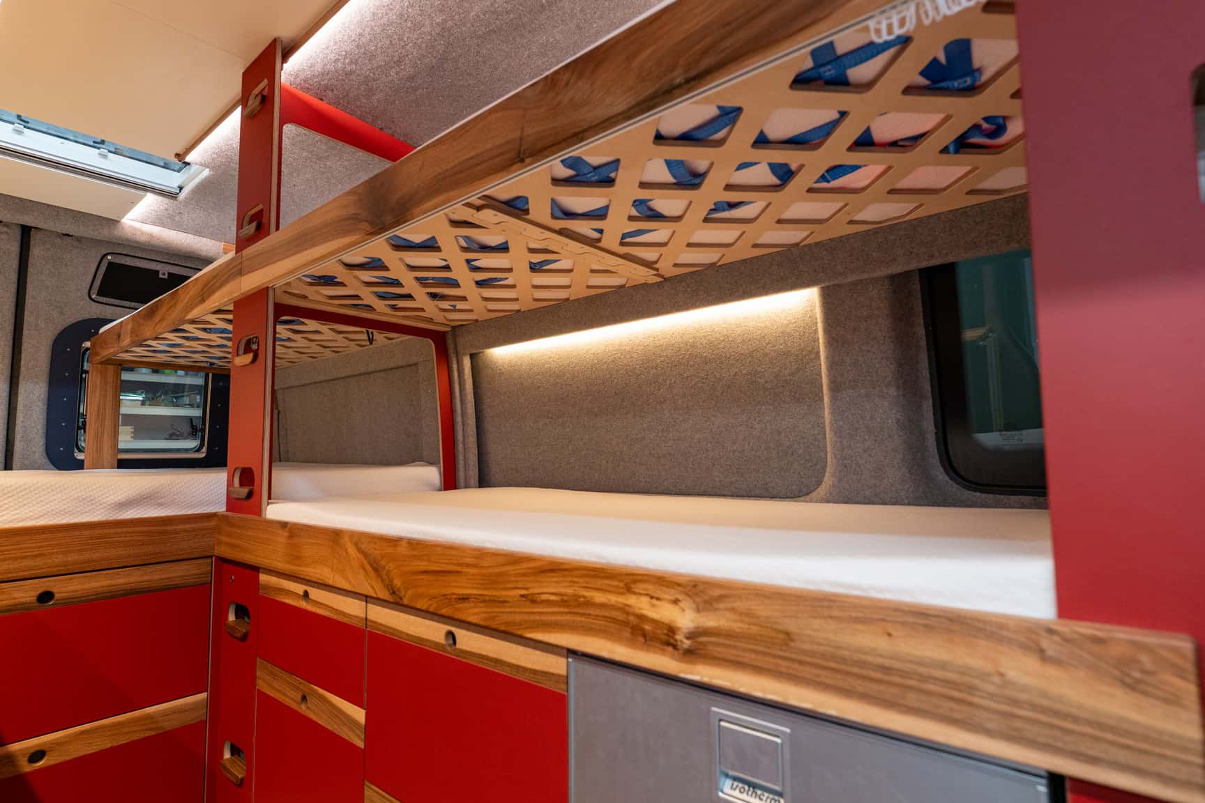 Three bunks in the Sprinter L3H2 conversion